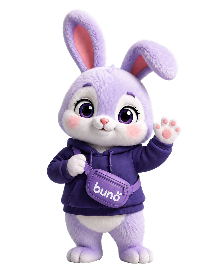Buno, the Buno mascot, waving